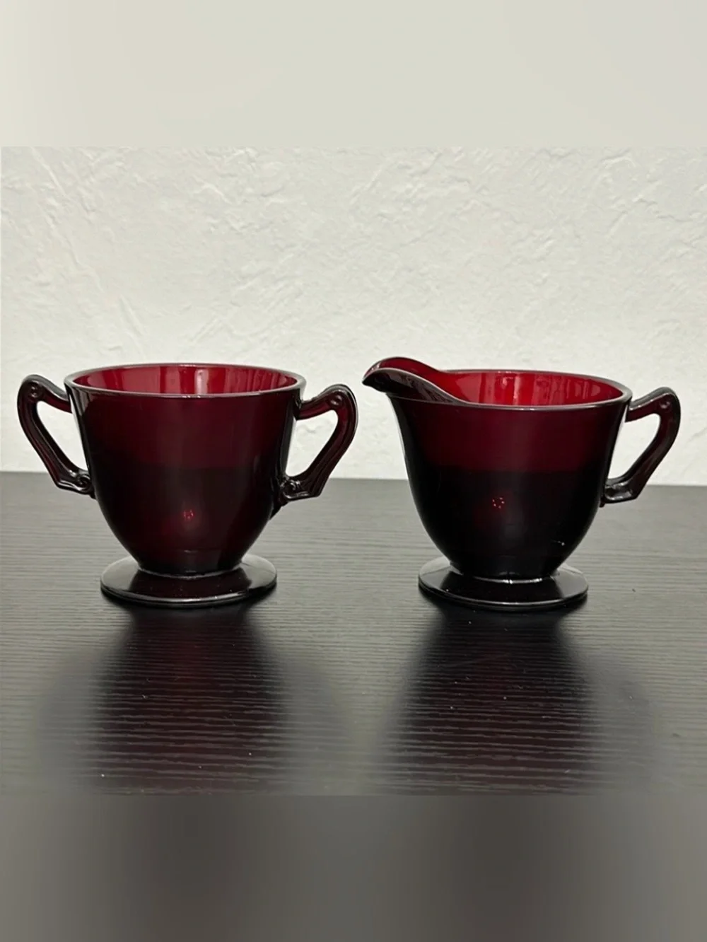 Anchor Hocking Royal Ruby Vintage Cream & Open Sugar Set